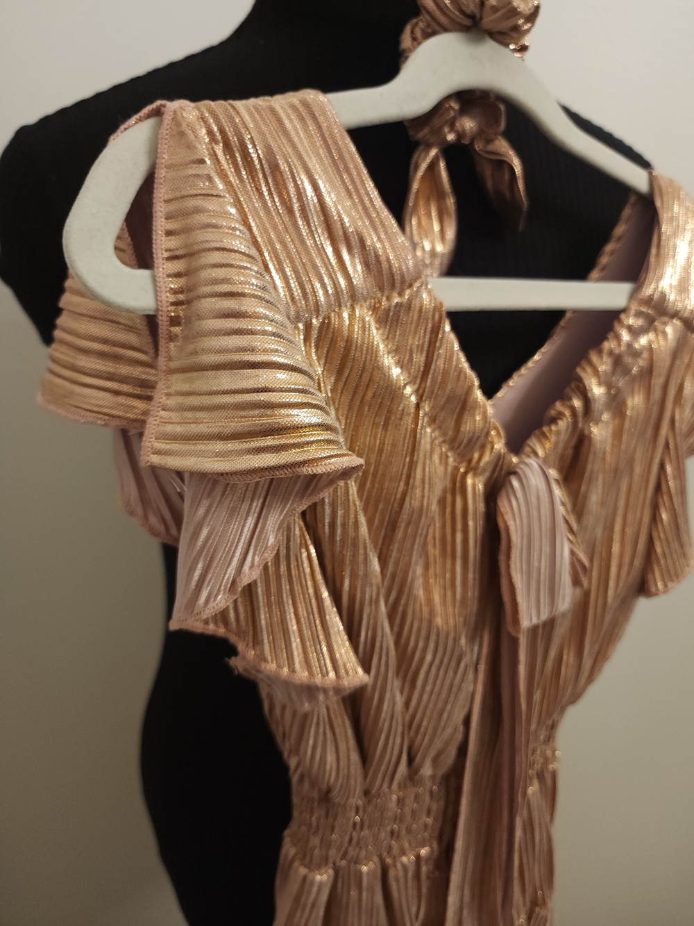 Metallic Gold Pleated Ruffle Dress - Picture 1 of 6